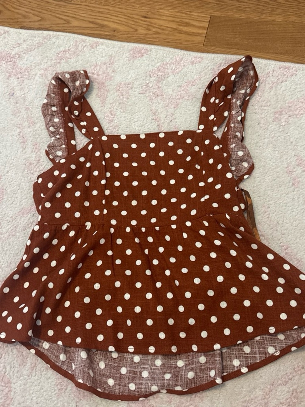 Rust Red Polka Dot Peplum Tank Top